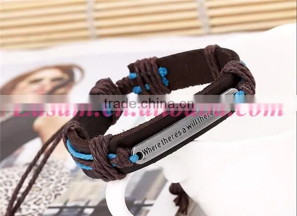EU new design leather cuff bracelet with engraved metal plate