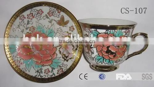 Flower decorate custom printed ceramic tea cup and saucer