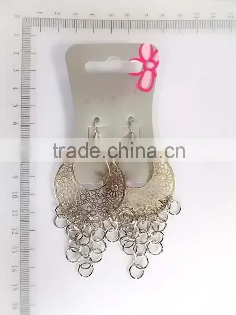 Fancy silvery hollow out circles cross chain dangle earrings