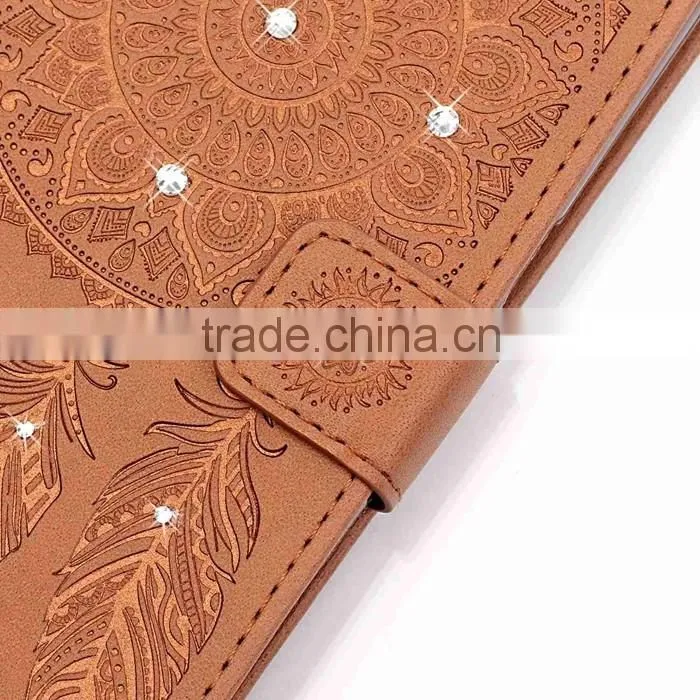 Luxury Embossed Leather Case for iPhone SE with Diamonds