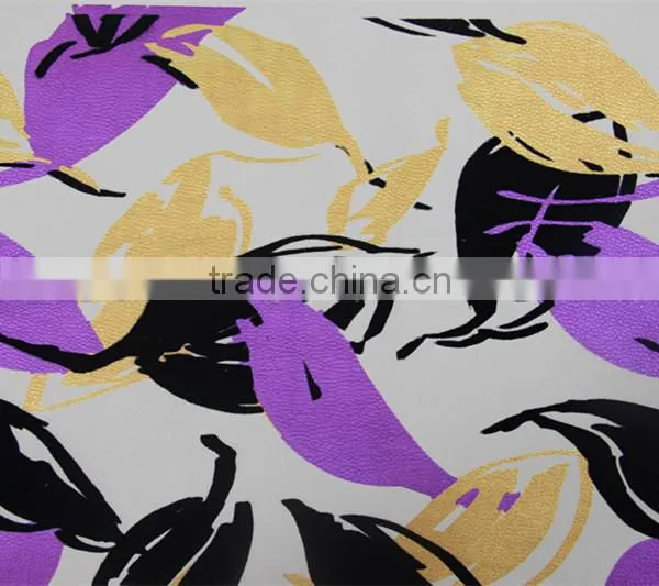 Transfer flocked PU synthetic leather for sofa and home decoration usage