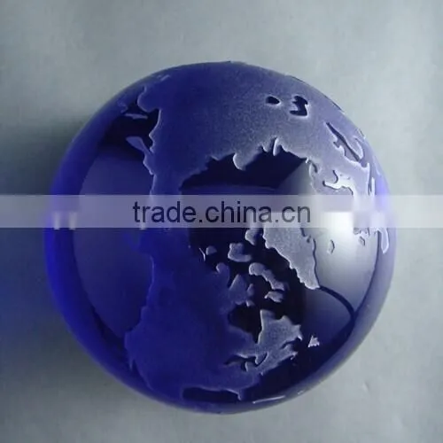 High Quality Blue Crystal Globe Paperweight With Base OSM027