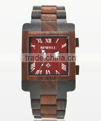 eco-friendly natural rosewood man retangle quartz wood watch