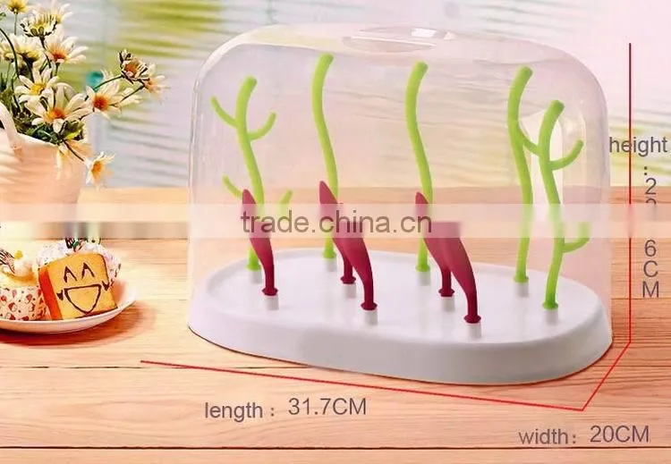 Non-toxic plastic milk bottle drying rack water bottle drying holder with cover