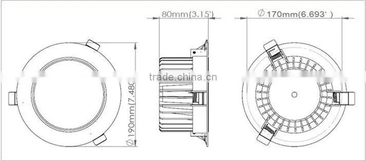 6inch 22W Samsung SMD5630 dimmable led rectangular downlight 95lm/W with SAA/C-Tick/CE/CB certificates