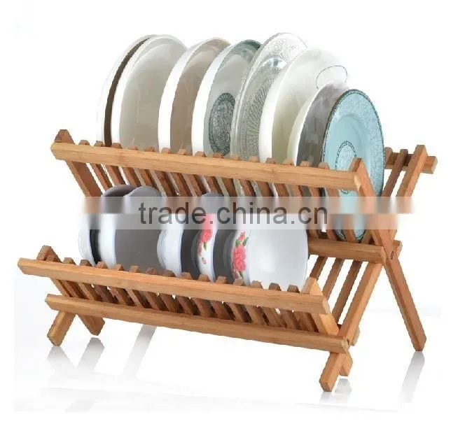 Bamboo Scissor Style Folding Dish Rack /Flatware Holder Set.