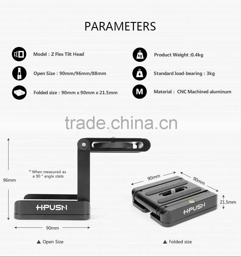 Factory supply HPUSN ultimate camera head solution photography studio camera tripod Z aluminum pan & tilt flex tilt headball