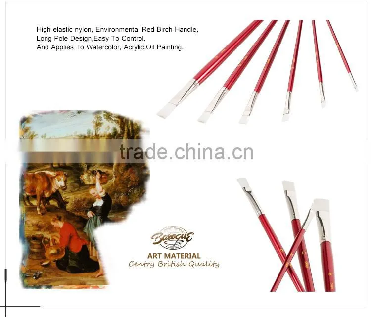 Wholesale art kid paint brush set artistic painting 6pcs, long wooden handle and nylon hair paint brushes for art