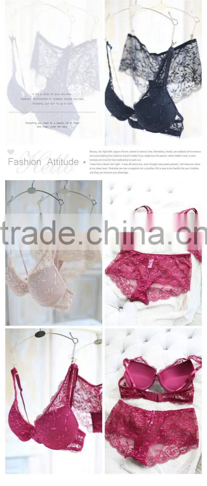 NEWEST Women A/B/C/D Cup Push Up lace Bra Set Sexy V -Neck Plunge