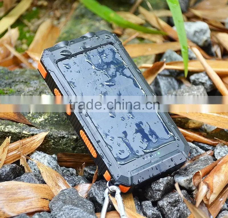 CE FCC ROHS certificated solar charger power bank 10000mah waterproof IP68