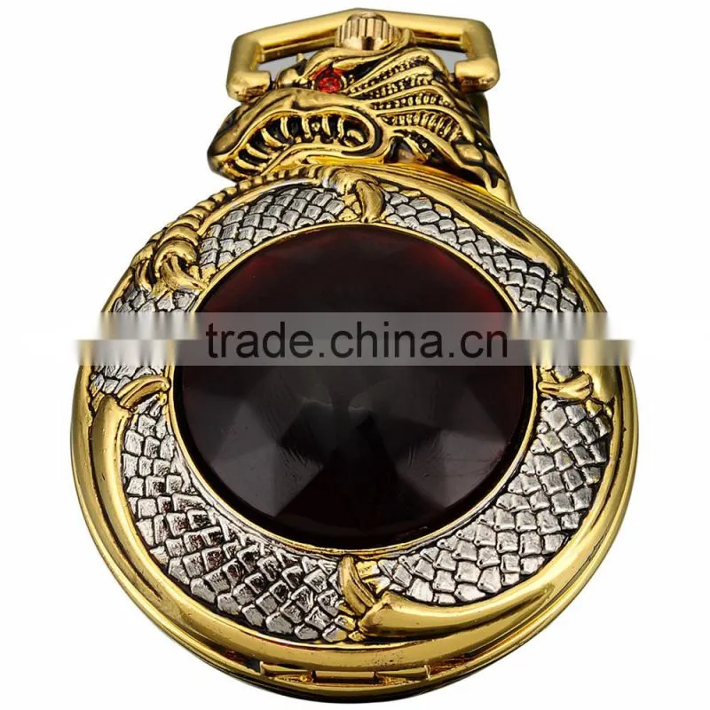 Classic Lady Necklace Chain Quartz Analog FOB Red Crystal Pocket Watch