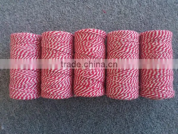 red and white striped color cotton twine for chrismas day gift packing 1.5mm baker's twine