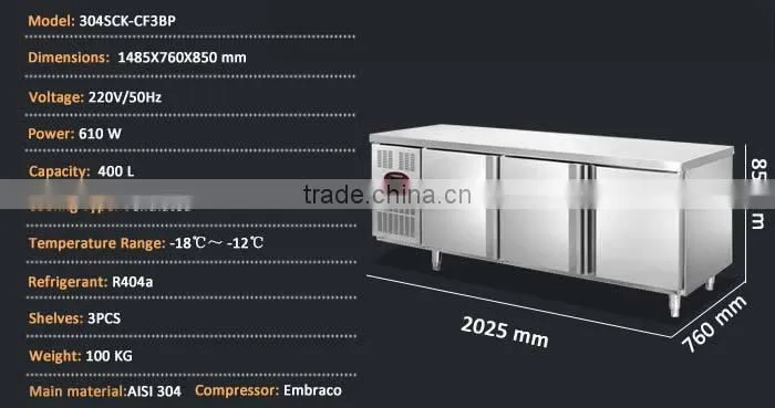 304 Stainless Steel Restaurant Kitchen Chest Freezers Sale/Freezer On Wheels/Commercial Kitchen Freezer