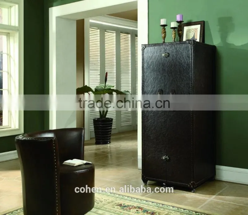 2016 Factory direct sale home furniture Europe design retro vintage style living room wine cabinet covered by top grain leather