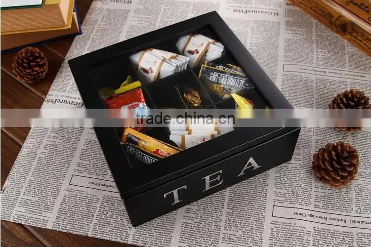 black wooden tea box