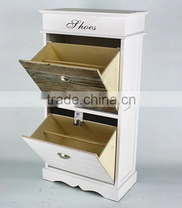Modern White And Brown Two Drawer Shoe Cupboard,Shoe Wardrobe,Shoe Store Furniture