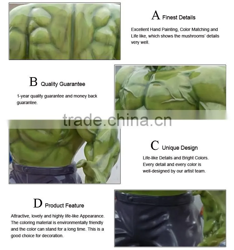 outdoor decoration resin craft fiberglass a grandezza naturale hulk statua