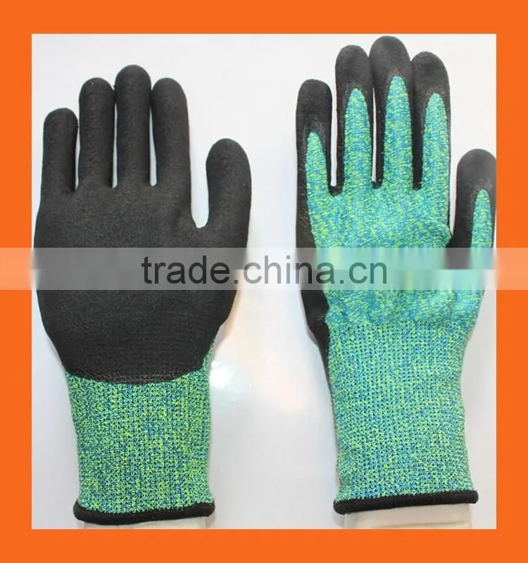 EN 388 4543 Hi VIZ Green UHMWPE Liner PU Coating Cut Resistant Gloves,Cool Breathable Garden Gloves