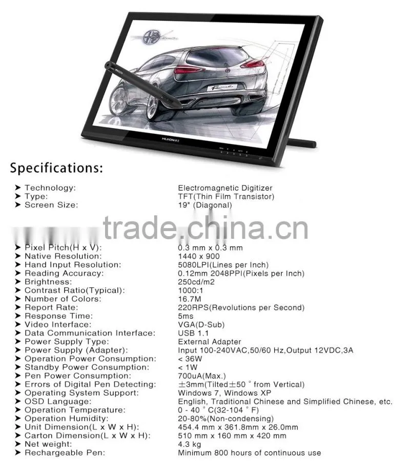 HUION GT-190 19 inch Graphic Design tablet pen drawing animation monitor