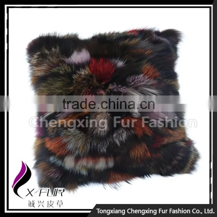 CX-D-107D Custom Made Patckwork Fox Fur Pillow Case Cushion Cover
