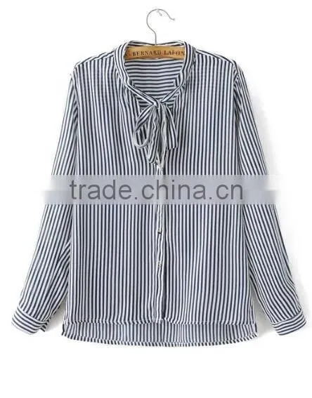 Runwaylover EY2352B 2017 Ladies Fashion Deep V-Neck Stripe Blouse