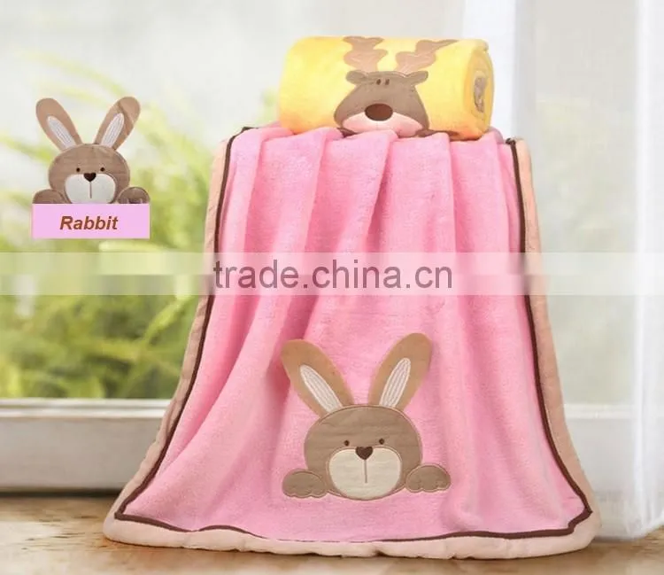 High quality overlocking embroidered baby fleece blanket
