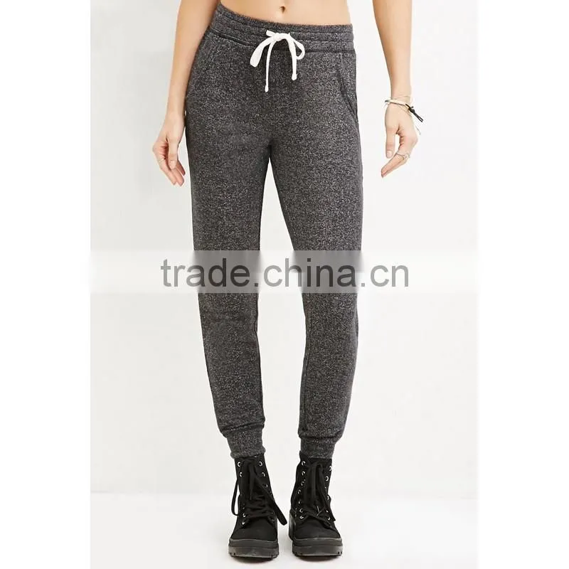 Ladies mid waist sports cotton large size heather joggers pants/trousers tracksuit clothes
