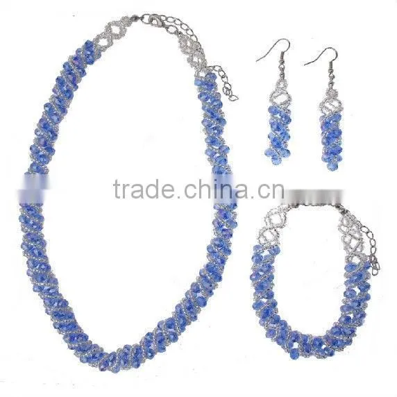 2014 Glass Beaded Fashion Jewelry Set with Necklace,Earrings and Bracelet;Wholesale Jewelry Sets,Bridal Jewelry Sets DB01488