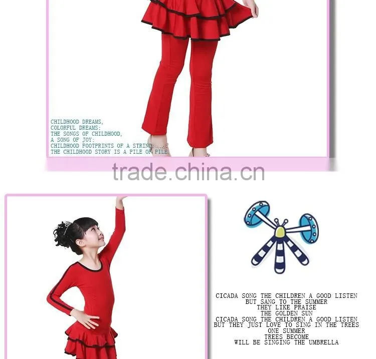 New Girls Kid Latin Performance Tops And Pants Suit Child Long Sleeve Back V-neck Cross Dance Costumes