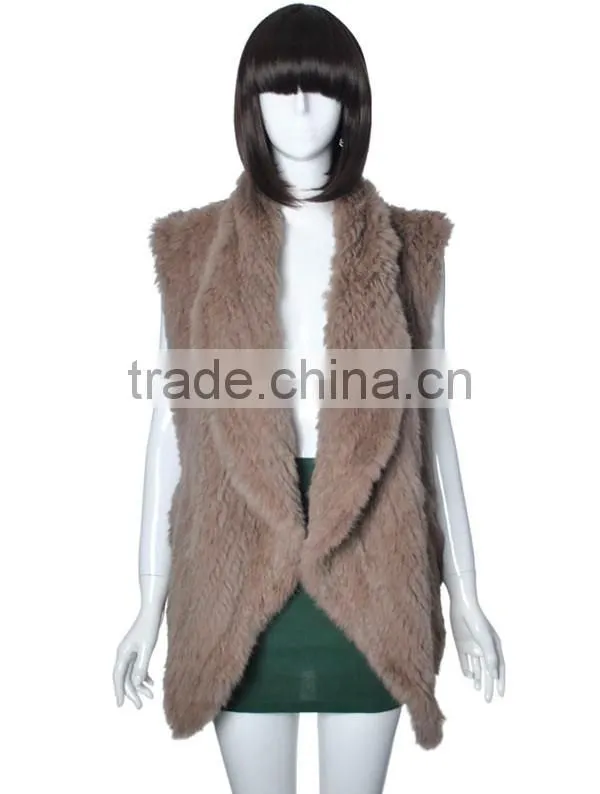 YR078 Fashion Women style Top Quality Hand Knit Real Rabbit Fur Sleeveless Vest/Australian Market Cropped Rabbit fur Waistcoat