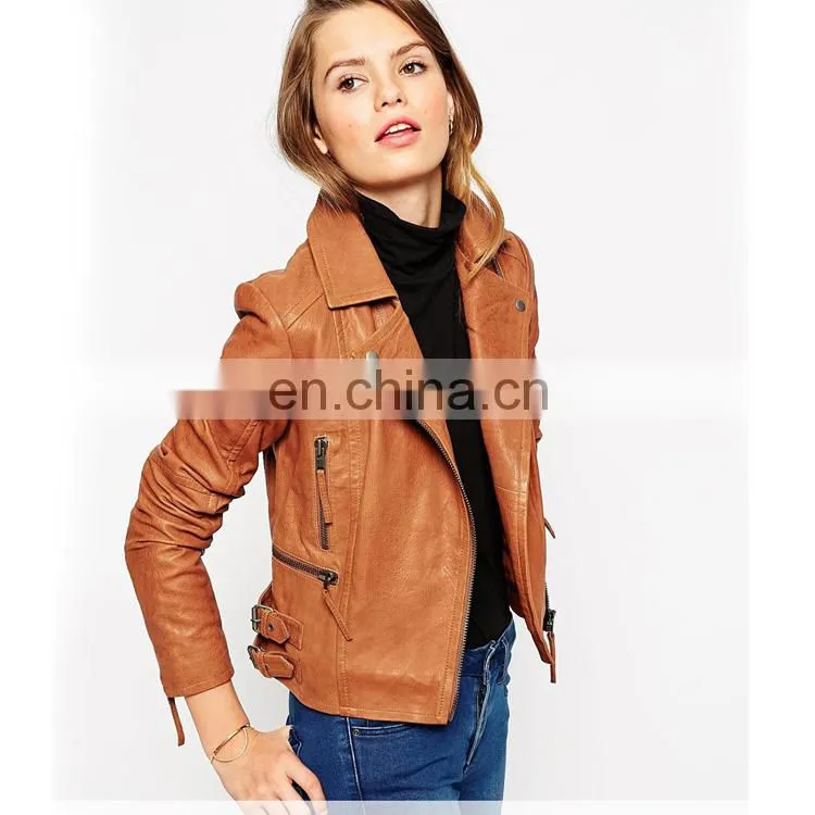 Lapel Collar Custom Bomber Jackets Lady Leather Jackets