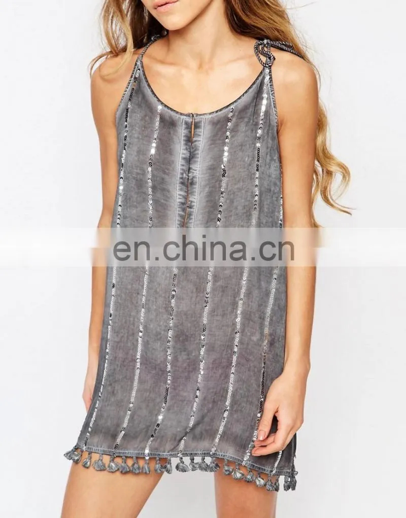 Latest high fashion cotton sequin dress summer 2016 women clothes