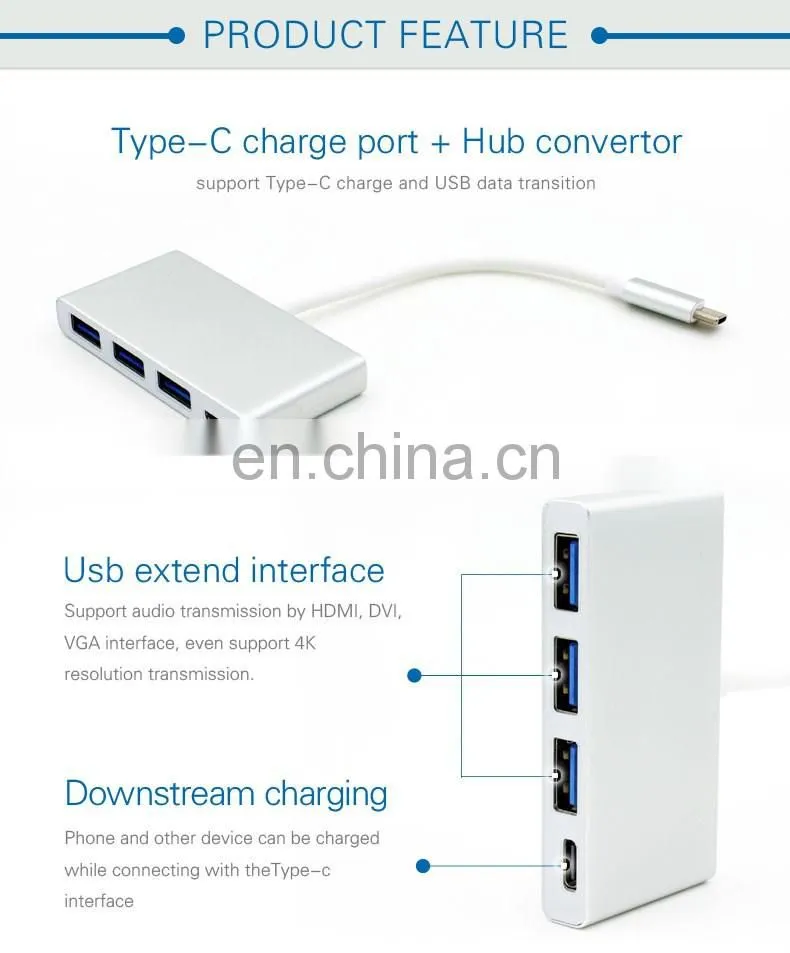 Aluminum multiport PB USB 3.0 Hub sabrent 4-Ports Speed 5Gbps usb 3.0 hub type c adapter for PC laptop with on/off switch