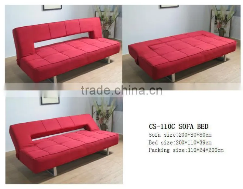 Fabric Leisure Three Folded Sofa bed with 2 back pillows