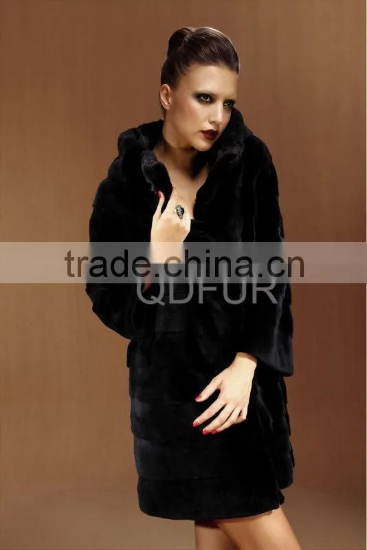 QD22231 whole-hide rex rabbit fur coat