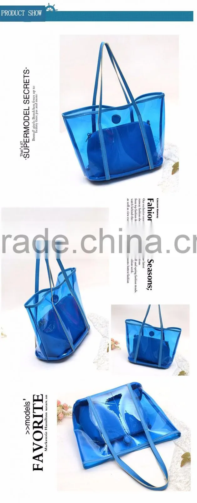 Jelly Color PU and PVC Handbags With inner bag tote bag in bag