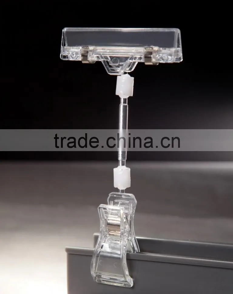 Transparent Sign Holder with two clips in PP material