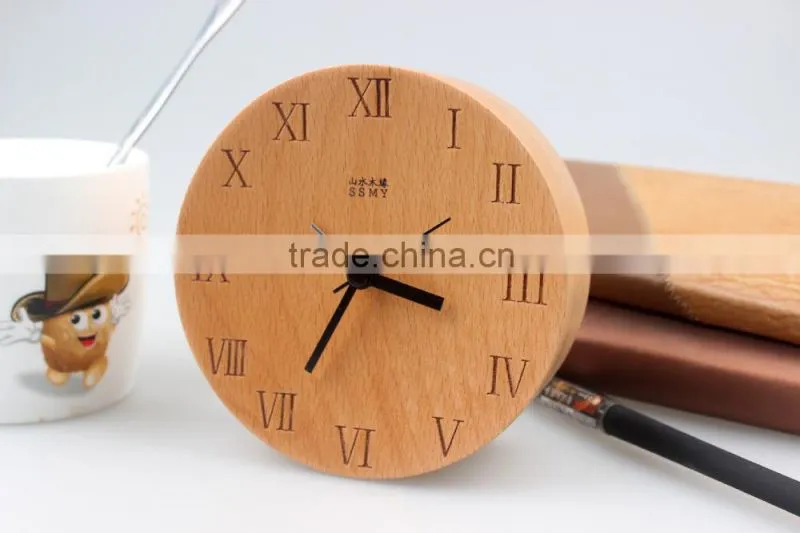Hot sale Shanshui new design 100% wooden carving desktop clock, DRZ006