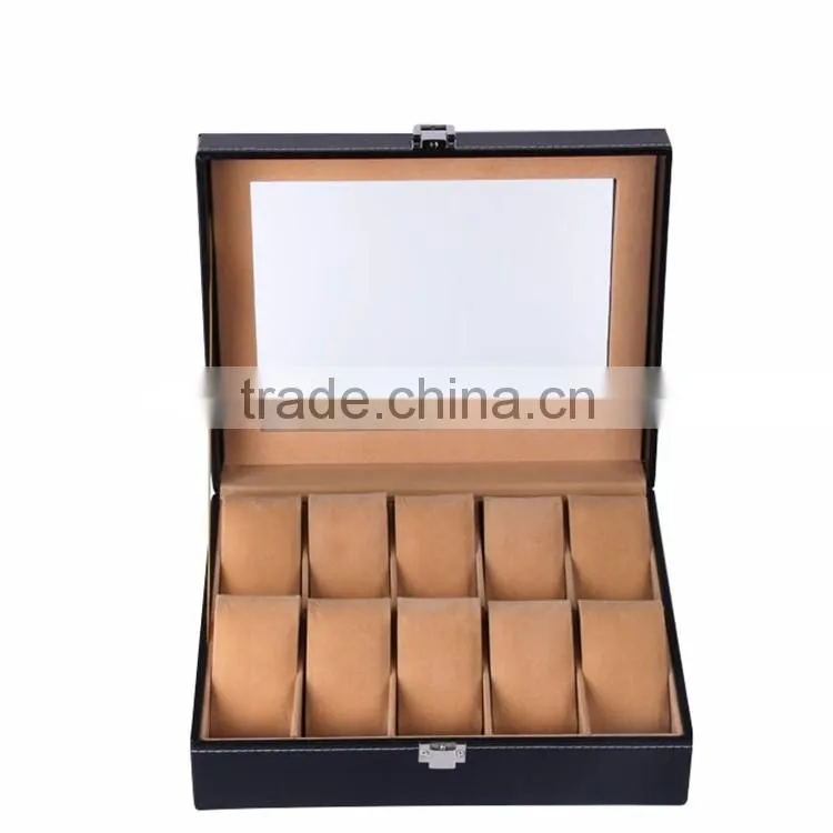 Wholesale Custom Stunning Wlegant 10 Slots Black Wooden Watch Boxes For Men.