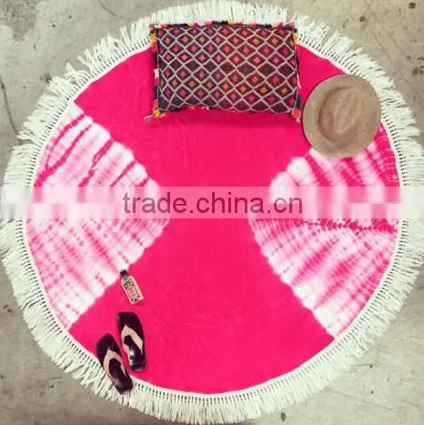 reactive print custom design round beach towel with tassel / Printed Turkish towel with tassel fringe for europe market