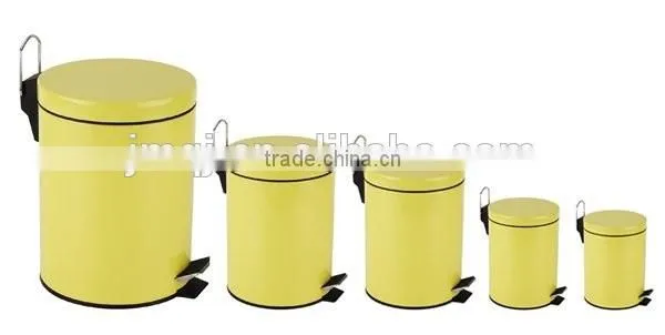 yellow painted metal trash bin/pedal trash bin 40L with flat lid