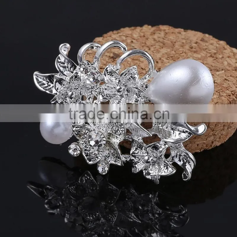 Flower Crystal Brooch With Pearls,Leaf Rhinestone Pearl Brooch Pin,Brooch For Wedding