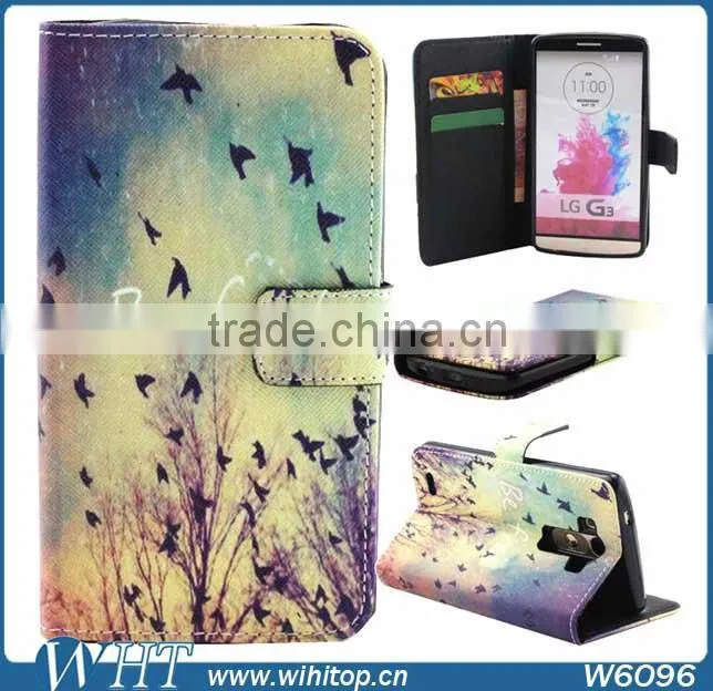 Factory Price! Fancy Leather Case for LG G3, TPU Cover Wallet Leather Case for LG Optimus G3