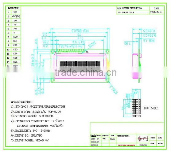 1602 lcd module display,yellow-green positive STN