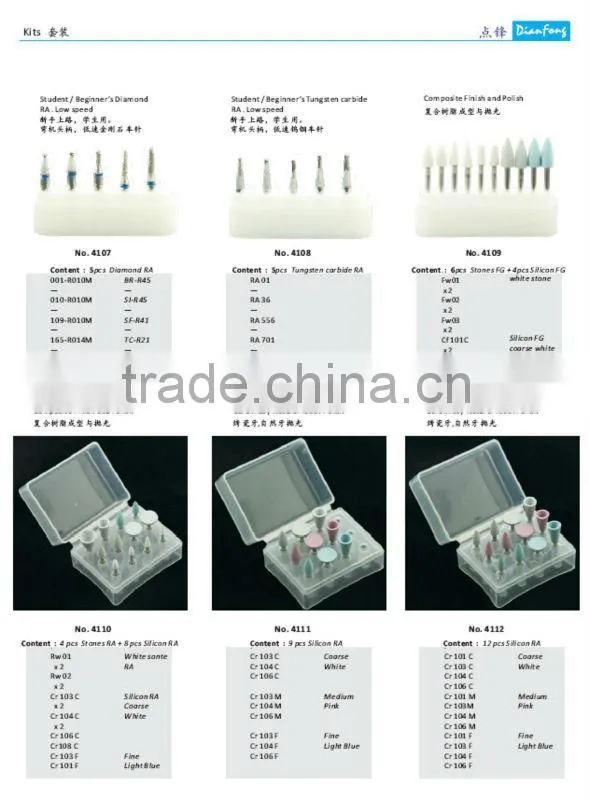 4107 Student / Beginner's Diamond RA. Low Speed Dental Instruments Professional Kits China Manufacturer low speed bur kit