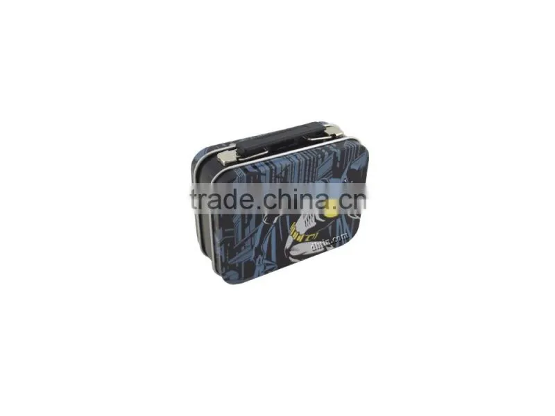 tin box with handle, metal box with latch, hinged box with lock
