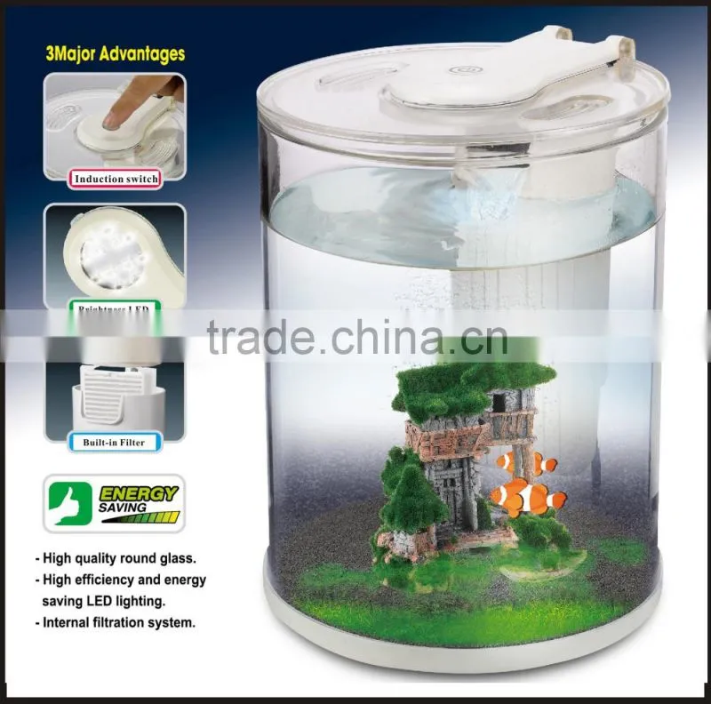 High quality mini RGB LED light fish tank round acrylic wholesale aquarium