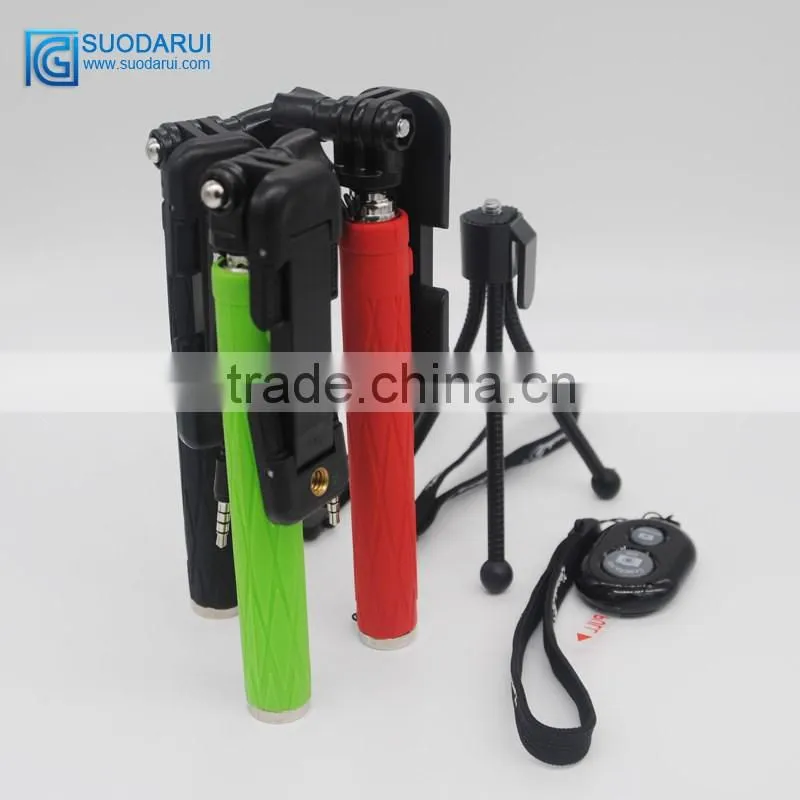 Hot selling selfie stick with sling,bluetooth remote, monopod wired mini selfie stick Mix colors