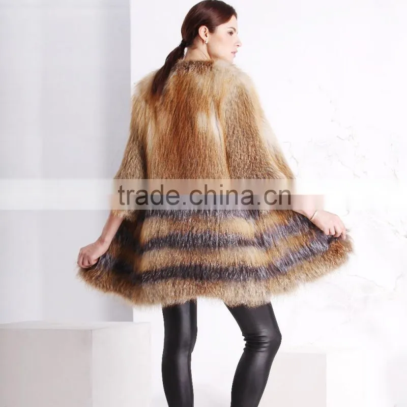Fashion ladies knitted fox fur coat