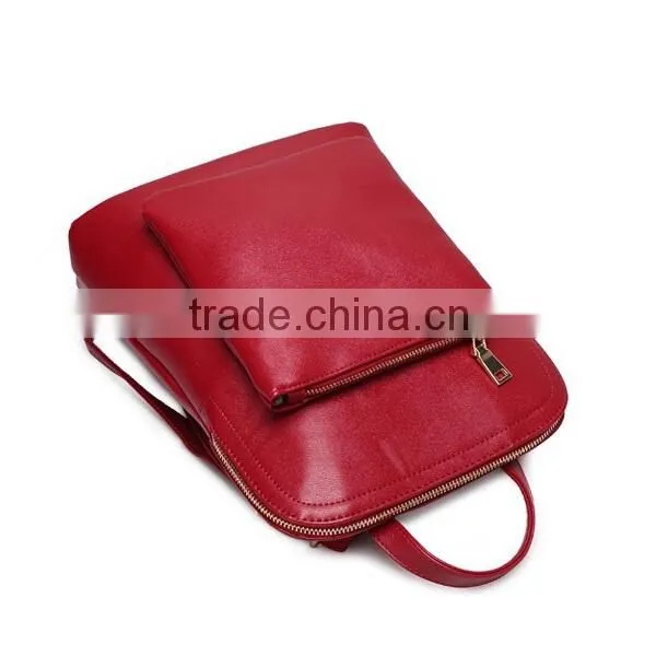 Solid Color Pu Leather College Daypacks Travel Backpack